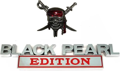 1x Pirate Plus 1x Black Pearl Edition ملصق شعار معدني بديل لشاحنة السيارة العالمية، RV، سكوتر، سيارات الدفع الرباعي (أسود وأحمر) in Kuwait