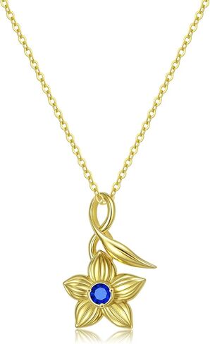 Birth Flower Necklace for Women 925 Sterling Silver 14K Gold Plated with Birthstone, Cute Birth Month Floral Pendant Dainty Jewelry, Anniversary Birthday Gifts for Her Mom Wife Daughter Friends in Kuwait