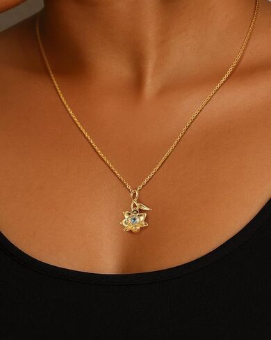 Birth Flower Necklace for Women 925 Sterling Silver 14K Gold Plated with Birthstone, Cute Birth Month Floral Pendant Dainty Jewelry, Anniversary Birthday Gifts for Her Mom Wife Daughter Friends in Kuwait