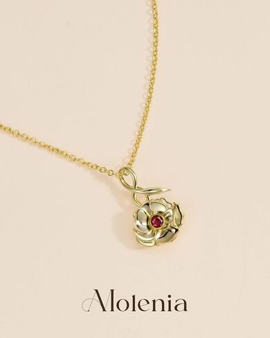 Birth Flower Necklace for Women 925 Sterling Silver 14K Gold Plated with Birthstone, Cute Birth Month Floral Pendant Dainty Jewelry, Anniversary Birthday Gifts for Her Mom Wife Daughter Friends in Kuwait