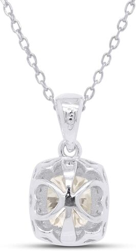 سافيرث دايموندز 1 1/2 قيراط. t.w Center 7X8MM وسادة قطع مختبر تم إنشاؤها من مويسانيتي الماس هالة قلادة من الذهب عيار 14 قيراط على الفضة الاسترليني، سلسلة 18 بوصة (VVS1 وضوح، 1.50 قيراط) in Saudi Arabia