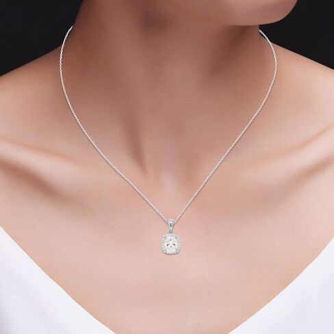 سافيرث دايموندز 1 1/2 قيراط. t.w Center 7X8MM وسادة قطع مختبر تم إنشاؤها من مويسانيتي الماس هالة قلادة من الذهب عيار 14 قيراط على الفضة الاسترليني، سلسلة 18 بوصة (VVS1 وضوح، 1.50 قيراط) in Saudi Arabia