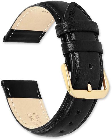 deBeer Smooth Leather Replacement Watch Band (Silver or Gold Buckle) - Black 15mm Watch Strap in Saudi Arabia