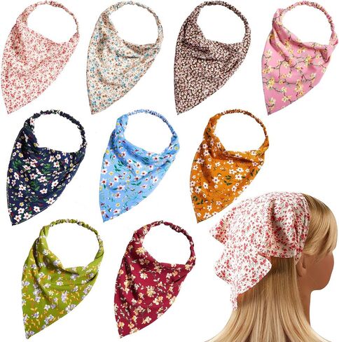 Syhood 9 PS Floral Hair Scarf for Women Headband Bandanas with Clips Vintage Chiffon Triangle Girls Aesthetic Clothes in Saudi Arabia