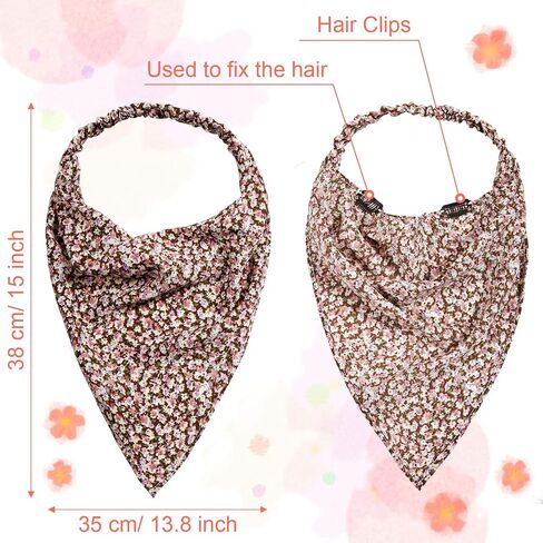 Syhood 9 PS Floral Hair Scarf for Women Headband Bandanas with Clips Vintage Chiffon Triangle Girls Aesthetic Clothes in Saudi Arabia