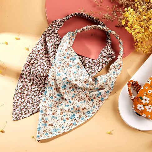 Syhood 9 PS Floral Hair Scarf for Women Headband Bandanas with Clips Vintage Chiffon Triangle Girls Aesthetic Clothes in Saudi Arabia