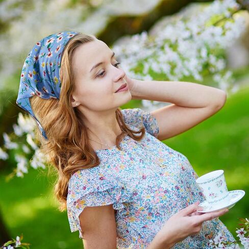 Syhood 9 PS Floral Hair Scarf for Women Headband Bandanas with Clips Vintage Chiffon Triangle Girls Aesthetic Clothes in Saudi Arabia