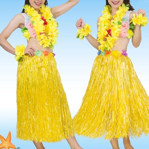 Hawaiian Leis Headband Wristbands Hawaii Tropical Luau Flower Women Necklace Headpiece Hair Bands Hairband Bracelets Beach Summer Pool Wedding Cosplay Birthday Dress Up Party Supplies Yellow in Kuwait