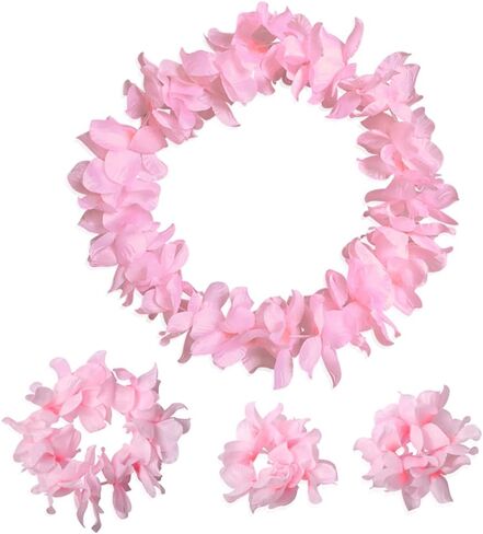 Hawaiian Leis Headband Wristbands Hawaii Tropical Luau Flower Women Necklace Headpiece Hair Bands Hairband Bracelets Beach Summer Pool Wedding Cosplay Birthday Dress Up Party Supplies Yellow in Kuwait