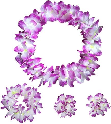 Hawaiian Leis Headband Wristbands Hawaii Tropical Luau Flower Women Necklace Headpiece Hair Bands Hairband Bracelets Beach Summer Pool Wedding Cosplay Birthday Dress Up Party Supplies Yellow in Kuwait