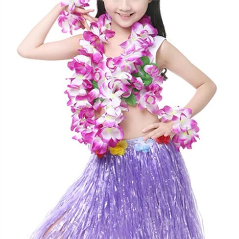 Hawaiian Leis Headband Wristbands Hawaii Tropical Luau Flower Women Necklace Headpiece Hair Bands Hairband Bracelets Beach Summer Pool Wedding Cosplay Birthday Dress Up Party Supplies Yellow in Kuwait