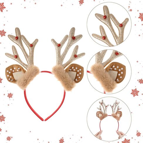 SUMERSHA Christmas Reindeer Antlers Headband Xmas Antlers Headband with Bells Cute Headwear Christmas Party Hair Accessories in Saudi Arabia