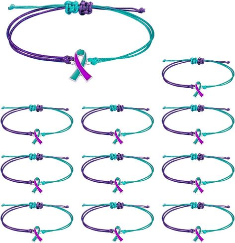 MOSOTECH 10 Pcs Suicide Prevention Awareness Bracelets with Independent Package of Each Piece, Adjustable Cord Purple Teal Ribbon Braided Bracelets for Women Men, Charity Public Activity Supplies Gift in Saudi Arabia