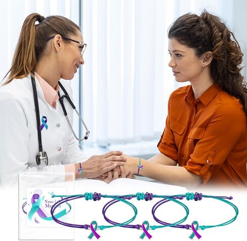 MOSOTECH 10 Pcs Suicide Prevention Awareness Bracelets with Independent Package of Each Piece, Adjustable Cord Purple Teal Ribbon Braided Bracelets for Women Men, Charity Public Activity Supplies Gift in Saudi Arabia