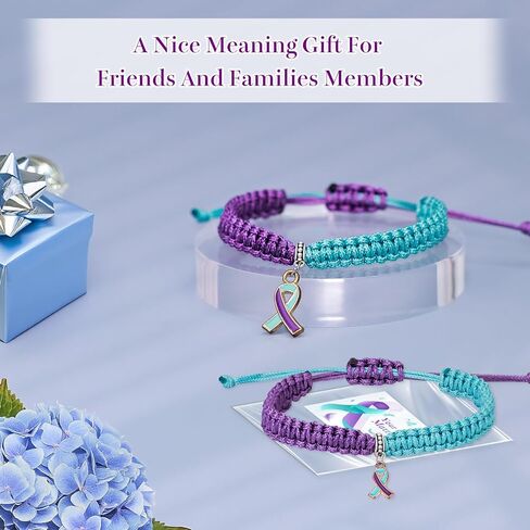 MOSOTECH 10 Pcs Suicide Prevention Awareness Bracelets with Independent Package of Each Piece, Adjustable Cord Purple Teal Ribbon Braided Bracelets for Women Men, Charity Public Activity Supplies Gift in Saudi Arabia