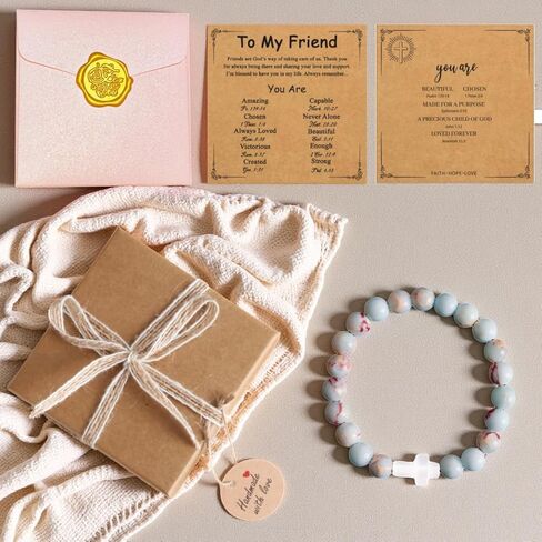 Cross Bracelet for Women Christian Gifts for Women Mom Daughter Wife Sister Grandma Godmother Coworker Friend on Birthday Christmas Thanksgiving Inspirational Natural Gemstone Cross Bracelets for Women in Kuwait