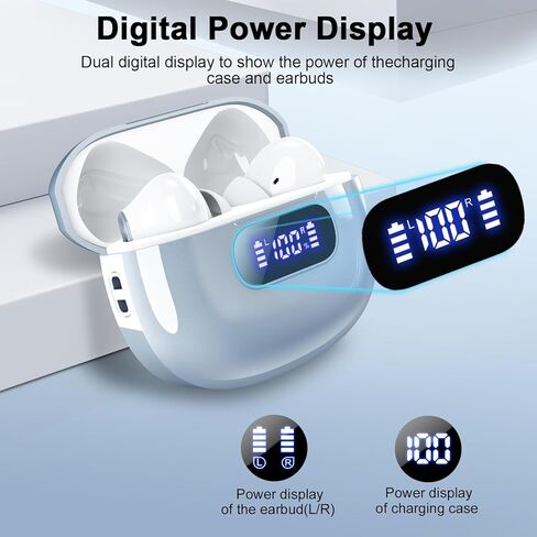 سماعات الأذن اللاسلكية ، بلوتوث 5.3 سماعات LED عرض الطاقة ، 2025 سماعات لاسلكية جديدة ، 4 ميكروفون إلغاء ضوضاء ENC ، ستيريو HIFI ، 48H وقت اللعب IP7 مقاومة للماء للرياضة المشي in Kuwait