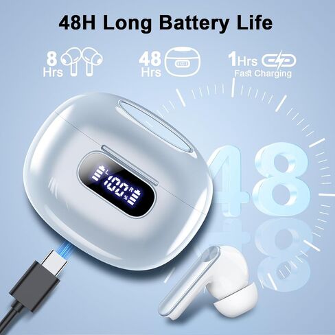 سماعات الأذن اللاسلكية ، بلوتوث 5.3 سماعات LED عرض الطاقة ، 2025 سماعات لاسلكية جديدة ، 4 ميكروفون إلغاء ضوضاء ENC ، ستيريو HIFI ، 48H وقت اللعب IP7 مقاومة للماء للرياضة المشي in Kuwait