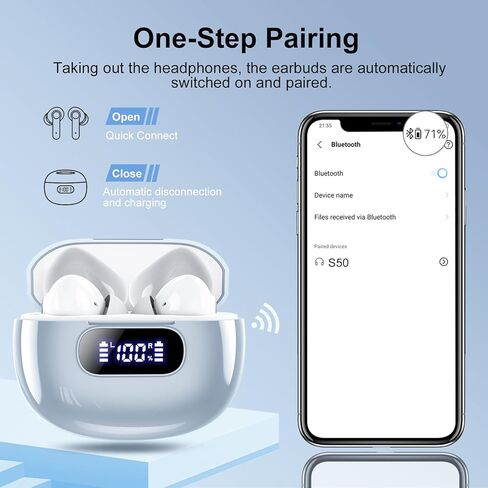 سماعات الأذن اللاسلكية ، بلوتوث 5.3 سماعات LED عرض الطاقة ، 2025 سماعات لاسلكية جديدة ، 4 ميكروفون إلغاء ضوضاء ENC ، ستيريو HIFI ، 48H وقت اللعب IP7 مقاومة للماء للرياضة المشي in Kuwait