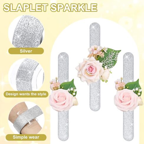 FYSUIMU 36Pcs Wrist Corsage Bracelets Wristlet Band Silver Wedding Bracelet Floral Corsage Slaplets DIY Bridesmaid Accessories for Bridal Shower Party Prom in Saudi Arabia