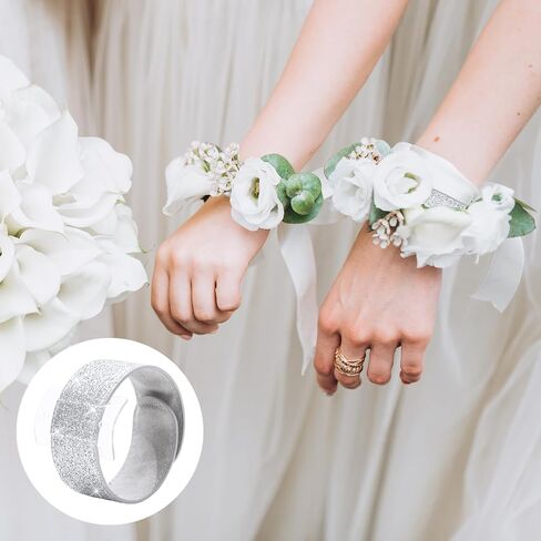 FYSUIMU 36Pcs Wrist Corsage Bracelets Wristlet Band Silver Wedding Bracelet Floral Corsage Slaplets DIY Bridesmaid Accessories for Bridal Shower Party Prom in Saudi Arabia