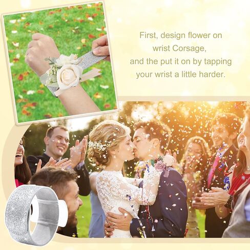 FYSUIMU 36Pcs Wrist Corsage Bracelets Wristlet Band Silver Wedding Bracelet Floral Corsage Slaplets DIY Bridesmaid Accessories for Bridal Shower Party Prom in Saudi Arabia