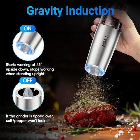 Rechargeable Gravity Electric Salt and Pepper Grinder Set with LED Light, Type-C Fast Charging, Adjustable Coarseness, Large Capacity Grinder for Kitchen, Restaurant & Outdoor, (2 Pack) in Saudi Arabia