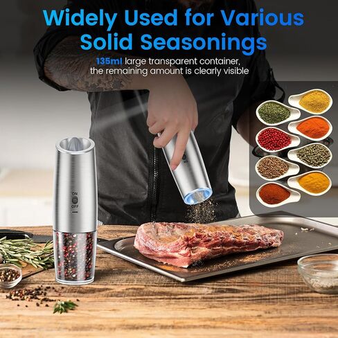 Rechargeable Gravity Electric Salt and Pepper Grinder Set with LED Light, Type-C Fast Charging, Adjustable Coarseness, Large Capacity Grinder for Kitchen, Restaurant & Outdoor, (2 Pack) in Saudi Arabia