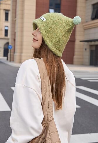 Wander Agio Women Fashion Hat Warm Crocheted Hats Beanies Hand Crochet Fashion Skull Knit Beanie Peculiar Handmade Cute Pom in Saudi Arabia
