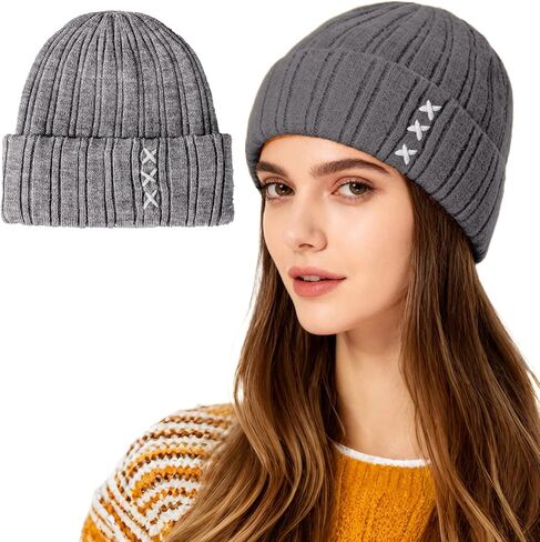 Embroidered Knit Beanie Hats for Men and Women - Soft Warm Winter Caps, Multi-Color Ribbed Skull Caps with Unique Stitching in Saudi Arabia