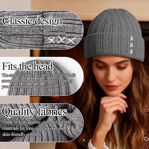 Embroidered Knit Beanie Hats for Men and Women - Soft Warm Winter Caps, Multi-Color Ribbed Skull Caps with Unique Stitching in Saudi Arabia