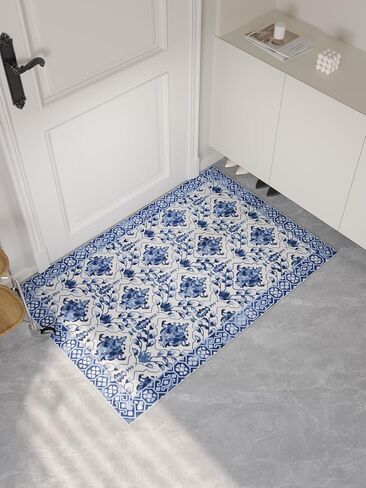 Oriental Accent Vintage Blue Porcelain 2x3 Area Rug - Faux Wool Floral Print Rug, Retro Accent Washable Low Pile Rug, Foldable Non-Slip Non-Shedding Carpet, Decor Gift in Saudi Arabia
