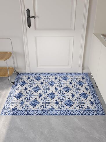 Oriental Accent Vintage Blue Porcelain 2x3 Area Rug - Faux Wool Floral Print Rug, Retro Accent Washable Low Pile Rug, Foldable Non-Slip Non-Shedding Carpet, Decor Gift in Saudi Arabia