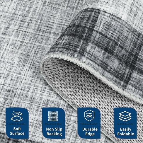 GarveeHome Rugs for Living Room 8x10 Machine Washable Area Rug Modern Plaid Rugs Large Rug Non Slip Low Pile Indoor Floor Cover for Bedroom Home Decor, Jute in Saudi Arabia