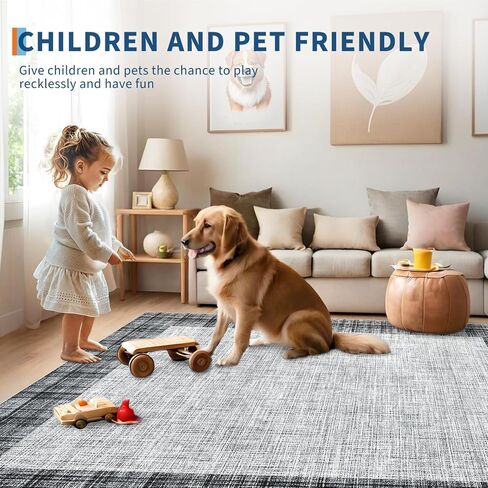 GarveeHome Rugs for Living Room 8x10 Machine Washable Area Rug Modern Plaid Rugs Large Rug Non Slip Low Pile Indoor Floor Cover for Bedroom Home Decor, Jute in Saudi Arabia