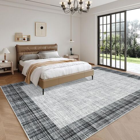 GarveeHome Rugs for Living Room 8x10 Machine Washable Area Rug Modern Plaid Rugs Large Rug Non Slip Low Pile Indoor Floor Cover for Bedroom Home Decor, Jute in Saudi Arabia