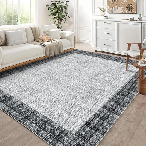 GarveeHome Rugs for Living Room 8x10 Machine Washable Area Rug Modern Plaid Rugs Large Rug Non Slip Low Pile Indoor Floor Cover for Bedroom Home Decor, Jute in Saudi Arabia