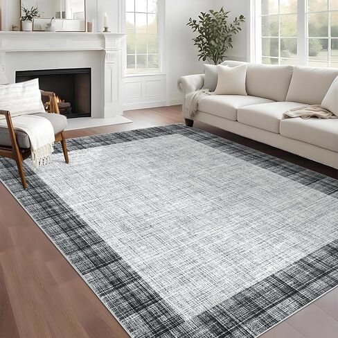 GarveeHome Rugs for Living Room 8x10 Machine Washable Area Rug Modern Plaid Rugs Large Rug Non Slip Low Pile Indoor Floor Cover for Bedroom Home Decor, Jute in Saudi Arabia