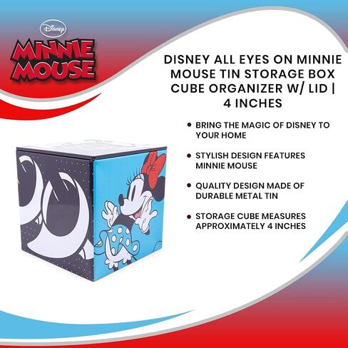 Ukonic Disney All Eyes on Minnie Mouse 4-Inch Tin Storage Box Cube Organizer with Lid | Basket Container, Cubby Cube Closet Organizer, Home Decor Playroom Accessories | Cute Gifts And Collectibles in Saudi Arabia