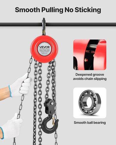 VEVOR Hand Chain Hoist, 2200 lbs /1 Ton Capacity Chain Block, 7ft/2m Lift Manual Hand Chain Block, Manual Hoist with Industrial-Grade Steel Construction for Lifting Good in Transport & Workshop, Red in Saudi Arabia