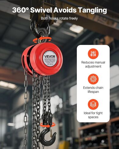 VEVOR Hand Chain Hoist, 2200 lbs /1 Ton Capacity Chain Block, 7ft/2m Lift Manual Hand Chain Block, Manual Hoist with Industrial-Grade Steel Construction for Lifting Good in Transport & Workshop, Red in Saudi Arabia