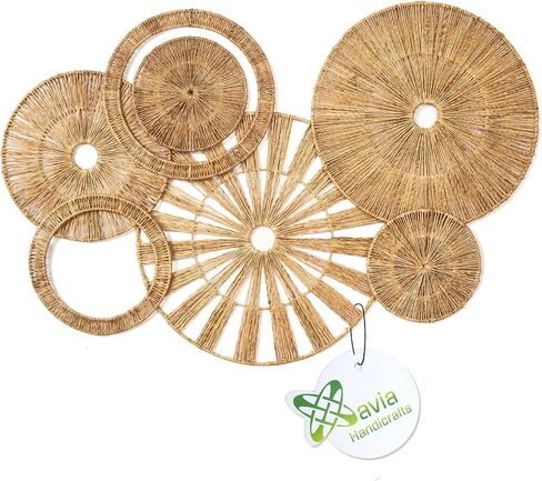 Xavia Handicrafts Set of 7 Boho Wicker Rattan Plate Basket للديكور المعلق على الحائط | معلقة كبيرة منسوجة على شكل مزرعة ريفية بوهيمية فنية لتزيين المنزل وغرفة النوم وغرفة المعيشة والمطبخ والحمام in Saudi Arabia