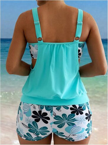 SOLY HUX Women's 2 Piece Tropical Print Cut Out Tankini Swimsuit Scoop Neck Tank Top with Boyshorts Swimwear in Saudi Arabia
