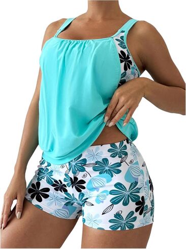 SOLY HUX Women's 2 Piece Tropical Print Cut Out Tankini Swimsuit Scoop Neck Tank Top with Boyshorts Swimwear in Saudi Arabia