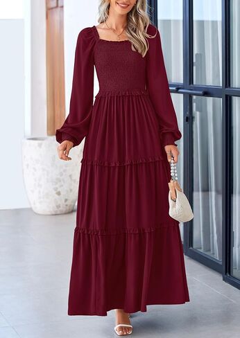 فساتين زفاف خريف PRETTYGARDEN للنساء 2025 بأكمام طويلة ورقبة مربعة متدرجة على شكل حرف A فساتين انسيابية متواضعة وأنيقة in Kuwait