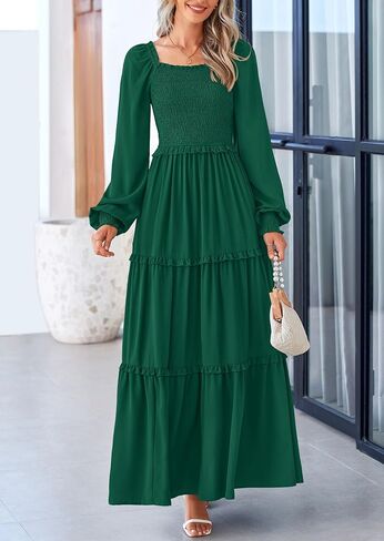فساتين زفاف خريف PRETTYGARDEN للنساء 2025 بأكمام طويلة ورقبة مربعة متدرجة على شكل حرف A فساتين انسيابية متواضعة وأنيقة in Saudi Arabia