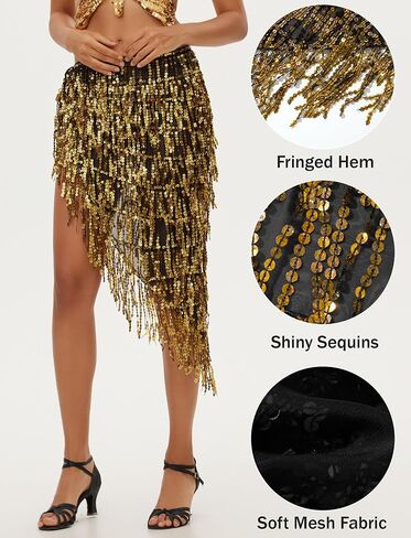 Aivtalk Belly Dance Hip Scarf for Women Sequins Tassel Triangle Wrap Skirts in Saudi Arabia