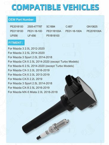 Set Of 4 UF656 Ignition Coil Pack & Iridium Spark Plugs (2.0L 2.2L 2.5L) 2012-2020 For Mazda 3 Sport 6 CX-3 CX-5 CX-9 MX-5 Miata, Replace # GN10625 5C1894 C-857 P51B18100 in Saudi Arabia