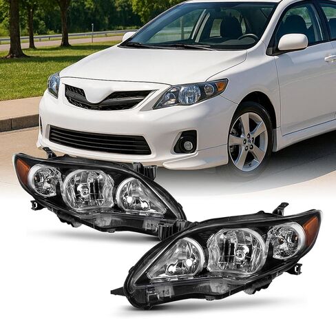 AKKON - For Black Bezel 2011-2013 Toyota Corolla Headlights Front Lamps Direct Replacement Left + Right Pair in Saudi Arabia