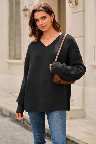 Arach&Cloz Women's Wool Blend Oversized V Neck Casual Sweaters 2025 in Saudi Arabia